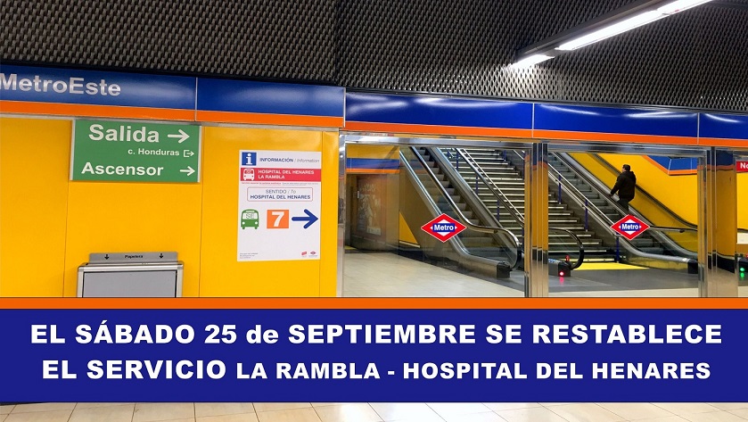 Metro Línea 7B: El próximo sábado 25 de Septiembre SE REABRE el Tramo La Rambla-Hospital del Henares.