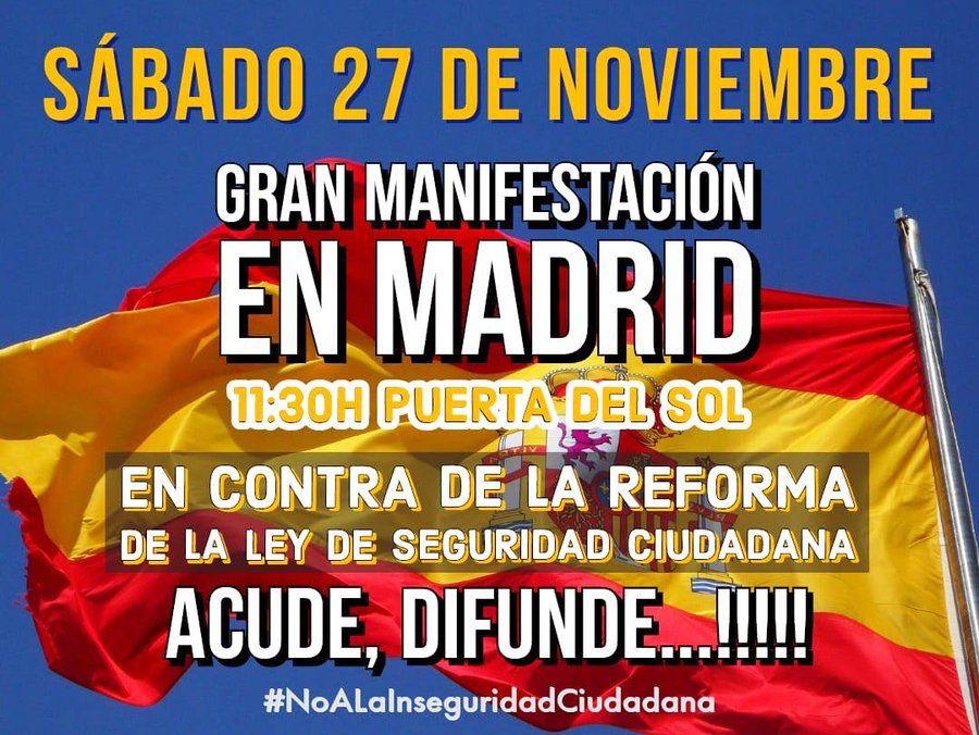 Gran Manifestación en Madrid el Sábado 27 de Noviembre a las 11:30h que saldrá de la Puerta del Sol.
