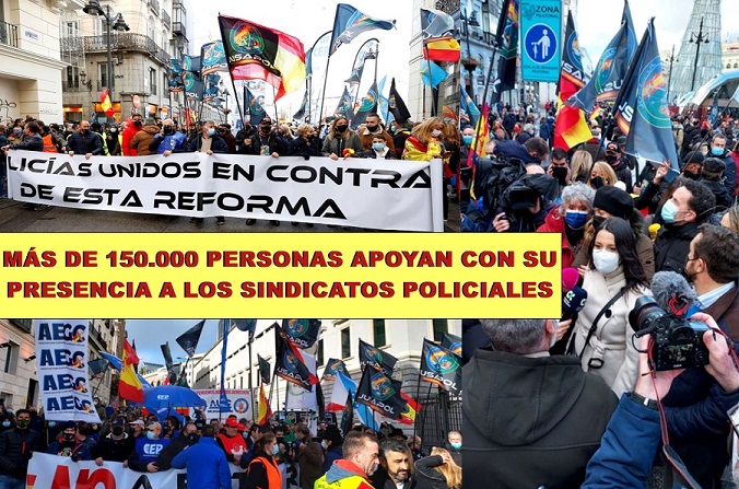 Más de 150.000 personas acuden a una manifestación histórica en España, convocada por los sindicatos policiales.