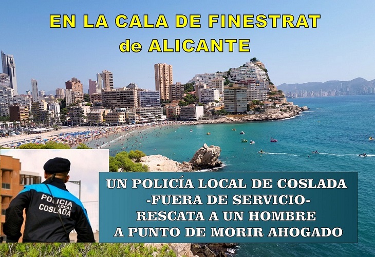 Un Policía Local de Coslada- fuera de servicio- rescata a un  hombre a punto de morir ahogado en Alicante.