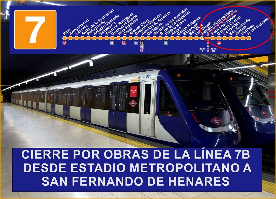 La Línea 7B de Metro desde Estadio Metropolitano a San Fernando cerrará durante 7 meses por obras.