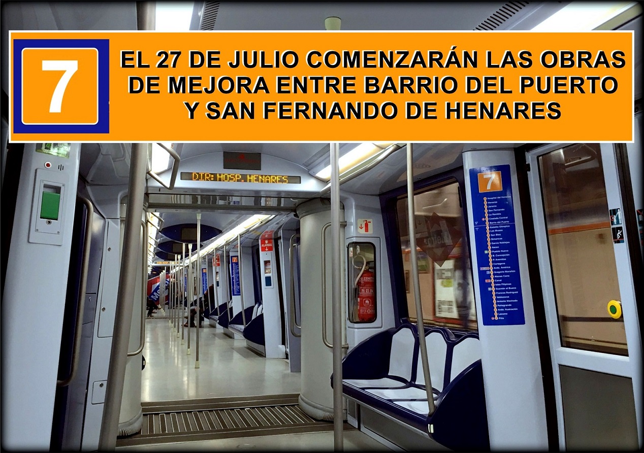 El 27 de Julio la Comunidad inicia los trabajos de mejora en la línea 7B de Metro, entre el Barrio del Puerto y San Fernando.