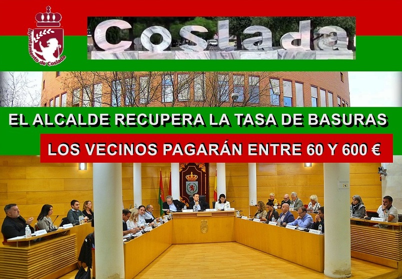 Coslada: El alcalde recupera la tasa de basuras para los vecinos de Coslada que puede llegar a superar los 600 € 